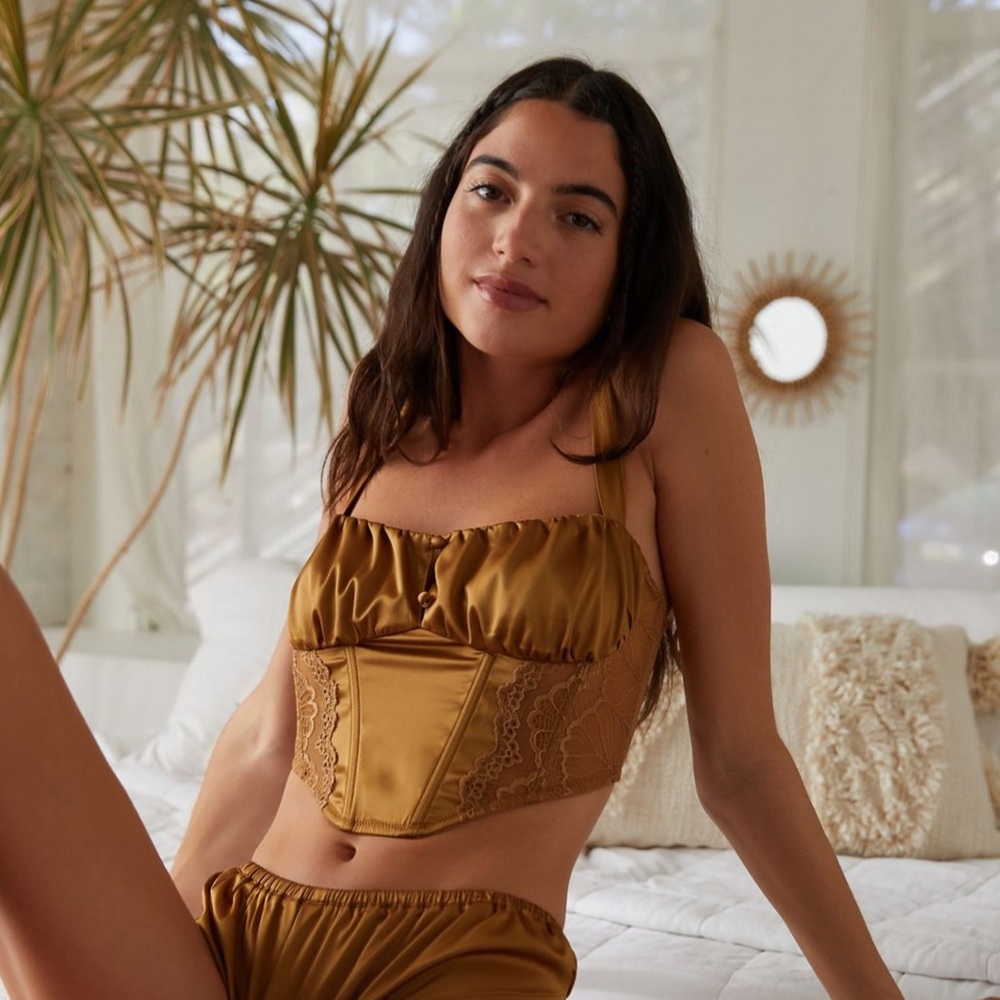 Urban Outfitters Out From Under Chérie Ruched Bustier in Golden Brown